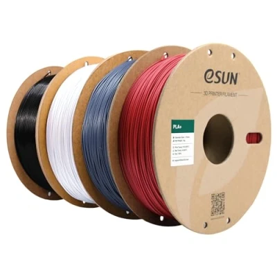 Abbildung von eSUN PLA+ Filament 1.75mm, 3D Drucker PLA Plus, Maßgenauigkeit +/ 0.03mm, 1KG pro Spule, 4 Spulen Druck für Drucker, Feuerrot + Grau Kühles Weiß Schwarz