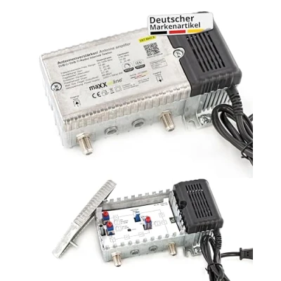 Abbildung von maxx.onLine Antennenverstärker für Kabelfernsehen 33 dB Verstärkung mit Rückkanal 1 GHz, DVB T2, Hausanschlussverstärker C, Hausverstärker, Kabel Verstärker