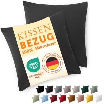 Abbildung von Blumtal Kissenbezug 65 x 65, 2 Stück Oeko TEX zert. Kissenbezüge 100% Mikrofaser in extra weich &amp; waschmaschinenfest Bezug Kissen 65x65 Anthrazit