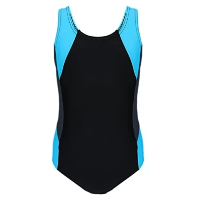 Abbildung von Aquarti Mädchen Badeanzug mit Ringerrücken Sport Mädchen, Chlorresistent, Farbe: Schwarz/Graphit/Blau, Größe: 158