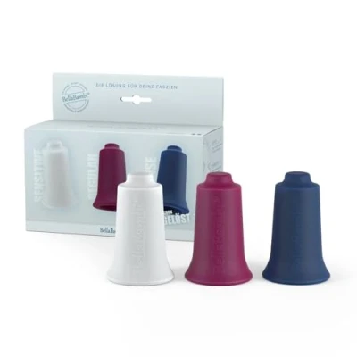 Abbildung von 3er Set BellaBambi® original Schröpfgläser 3 Intensitäten für Massage Beauty Wellness &amp; bei Muskelverspannung Ideal als Faszien Trigger Punkte Ganzkörper geeignet weiß, beere, blau