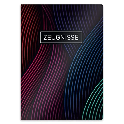 Abbildung von itenga Zeugnismappe mit Motiv DIN A4 stabile Dokumentenmappe Sichtbuch für Zeugnisse 20 Hüllen Kinder Jugendliche Schüler Mädchen Jungen (Motiv wellige Linien)