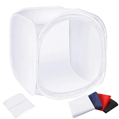 Abbildung von NEEWER 24x24 Zoll/ 60x60cm Fotostudio Aufnahme Zelt Lichtwürfel Diffusions Soft Box Set mit 4 Farben Hintergründe(Rot Dunkelblau Schwarz Weiß) für Fotografie