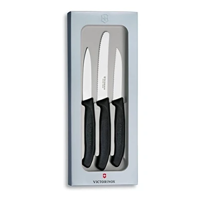 Abbildung von Victorinox, Swiss Classic, Profi Gemüsemesser Set, 3 teilig, gerader Schliff, , Robuster Kunststoffgriff, schwarz