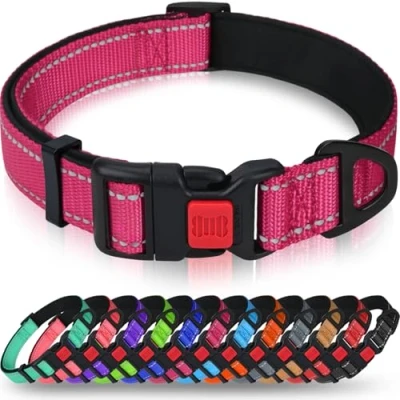 Abbildung von Taglory Hundehalsband, Weich Gepolstertes Neopren Nylon Hunde Halsband für Kleine Hunde, Verstellbare und Reflektierend das Training, Hot Pink