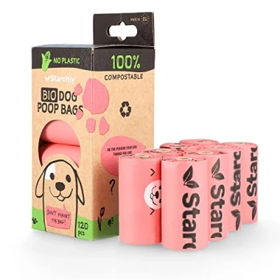 Abbildung von Starchly Kotbeutel für Hunde Hundekotbeutel biologisch abbaubar Umweltfreundliche und kompostierbare 120 Beutel (8 Rollen à 15 Stück), Rosa