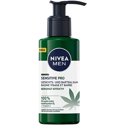 Abbildung von NIVEA MEN Sensitive Pro Gesichts und Bartbalsam (150 ml), feuchtigkeitsspendende Creme mit Hanfsamenöl &amp; Vitamin E, beruhigender, leichter Balsam für Bartträger