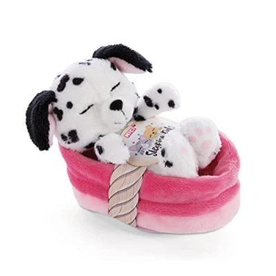 Abbildung von NICI 47891 Kuscheltier Körbchen 12 cm Sleeping Pets Plüschtier Dalmatiner für Mädchen, Jungen &amp; Babys Stofftier Hund zum Kuscheln, Spielen Schlafen Gemütliches Schmusetier, weiß