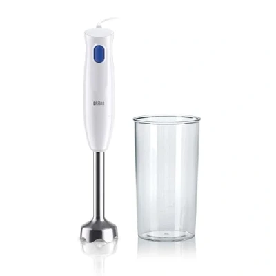 Abbildung von Braun Stabmixer MQ10.001M MultiQuick 1 Extra Leichter Pürierstab mit Edelstahl Mixfuß und EasyTwist System, inkl. 600 ml Mix &amp; Messbecher, 450 Watt, Weiß