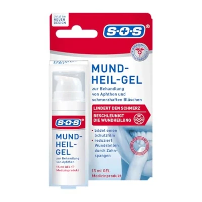 Abbildung von SOS Mund Heil Gel (1x 15 ml) zur Linderung von Schmerzen durch Aphten auf Zunge, Mundschleimhaut &amp; Lippen auch bei kleineren Wunden Zahnspangen beschleunigt den Heilungsprozess
