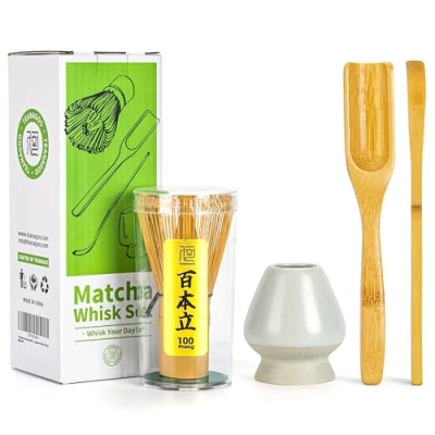 Abbildung von TEANAGOO matcha Set MatchaBesen zubehör,Matcha Schneebesen (Chasen), Bambusschaufel (Chashaku), Teelöffel,mattweißer Schneebesenhalter,TG I3, Das perfekte für die Zubereitung einer