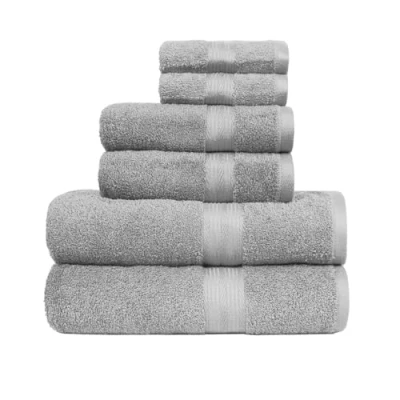 Abbildung von Amazon Basics 6 Stück Handtuch Set für Badezimmer, lichtbeständig, 100 % Baumwolle, weich und saugfähig, 2 Badetuch Handtücher Waschlappen, Grau
