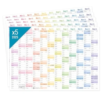 Abbildung von Häfft® 5 x Wandkalender 2025 A4 quer &quot;Rainbow&quot; + Jahresübersicht 2026 auf der Rückseite Tafelkalender, Jahresplaner, Jahreskalender, Tischkalender mit Feiertagen nachhaltig &amp; klimafreundlich