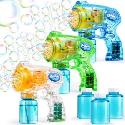 Abbildung von JOYIN 3 Seifenblasenpistole Set, Automatische Seifenblasenmaschine mit Seifenblasenlösung für Kinder, Bubble Party Gefälligkeiten, Sommerspielzeug, Outdoor und Indoor Aktivitäten
