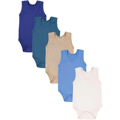 Abbildung von TupTam Baby Jungen Achselbody Weicher Body im 5er Pack aus Baumwolle, Unifarben OEKO TEX zertifiziert, Farbe: Beige Hellbeige Petrolgrün Jeansblau Dunkelblau, Größe: 104