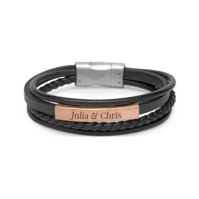 Abbildung von Lederarmband mit Gravurplatte Roségold Armbänder