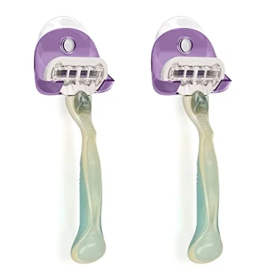 Abbildung von kwmobile 2x Saugnapf Halterung für Rasierer Glas und Fliesen Nassrasierer Halter Set Wand Haken in Lavendel Transparent