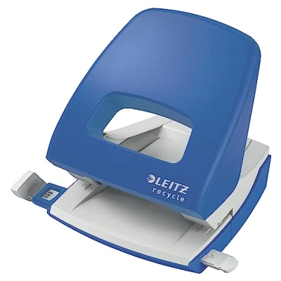 Abbildung von Leitz NeXXt Recycle Locher, 30 Blatt, A4, für Büro &amp; Schule, Führungsschiene mit Formatmarkierungen, 100 % recyclebar, umweltfreundlich, Sortiment, Blau, 50030035