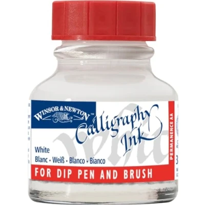 Abbildung von Winsor &amp; Newton 1110702 Kalligraphie Tuschen, opak (für Füllfederhalter oder Schreibfedern, untereinander mischbar, lichtecht) 30 ml Flasche Weiß
