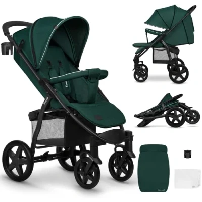 Abbildung von LIONELO Annet Buggy bis 22 kg mit Liegefunktion, Kinderwagen klein zusammenklappbar Zubehör, Eva Schaum Räder, Moskitonetz, Fußdecke Getränkehalter, Korb