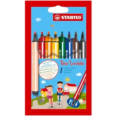 Abbildung von Gefederter Dreikant Filzstift STABILO Trio Scribbi 8er Pack mit 8 verschiedenen Farben