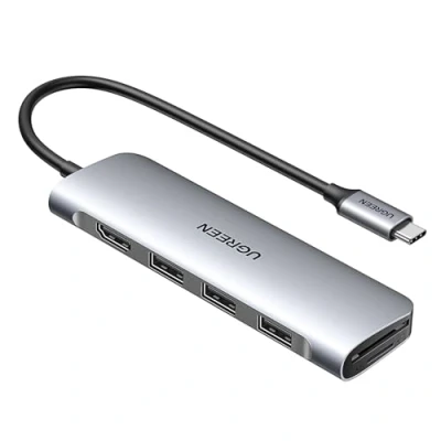 Abbildung von UGREEN Revodok USB C Hub 6 in 1 Adapter mit 4K HDMI, SD/TF Kartenleser, A 3.0 Ports kompatibel iPhone 15/15 Pro, MacBook Pro/Air, iPad, Surface, Galaxy S24, Rog Ally usw. (Silberweiß)