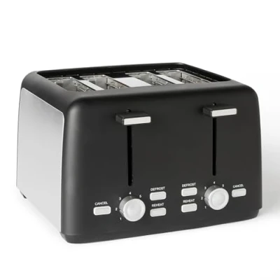 Abbildung von Amazon Basics 4 Scheiben Toaster mit 7 Bräunungsstufen und Herausnehmbarer Krümelschublade, Extra Breite Schlitze, 800W, Schwarz