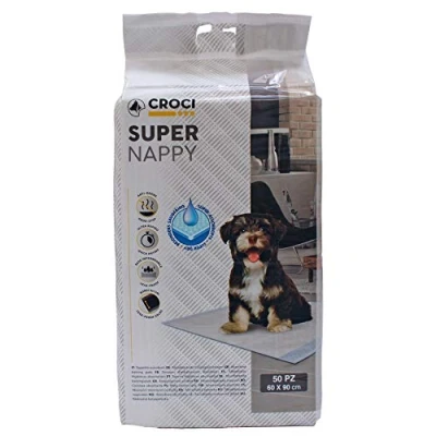 Abbildung von Croci Super Nappy Hygienematten für Hunde 60 x 90 cm, 50 Stück Unterlagen und Haustiere, Katzenurin, extrem saugfähig, zum Einmalgebrauch, reißfest geruchshemmend