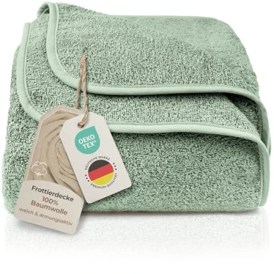Abbildung von LAYNENBURG Premium Frottee Decke 150x200 cm 100% Baumwolle dünne &amp; leichte Sommerdecke Baumwolldecke als Sofa Bettdecke Frottierdecke kühlende (Mint grün)