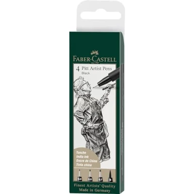 Abbildung von FABER CASTELL 167100 Tuschestifte Pitt Artist Pen, 4er Packung, Inhalt: S, F, M, B, schwarz