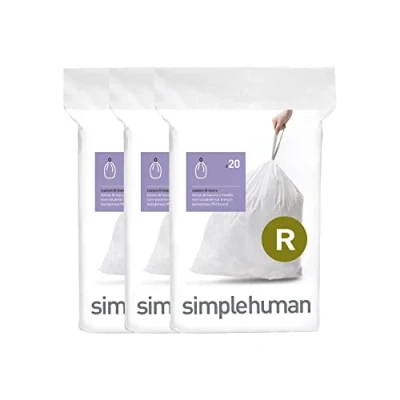 Abbildung von simplehuman CW0253 Code R passgenaue Müllbeutel, 3 x Packung mit 20 (60 Müllbeutel), weißer Kunststoff