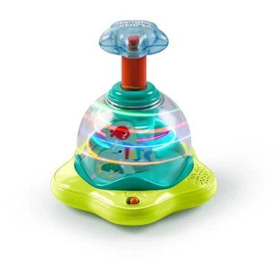 Abbildung von Bright Starts, 10042 Press &amp; Glow Spinner, Musikspielzeug Kreisel mit blinkenden Lichtern und Melodien, fördert die Motorik das Verstehen von Ursache Wirkung, 19.05 x 17.78 21.59 cm
