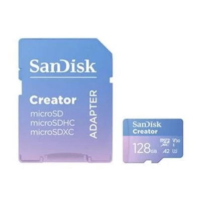 Abbildung von SanDisk Creator microSDXC UHS I Speicherkarte 128 GB + Adapter (Für Smartphones, Kameras und Drohnen, 5.3K &amp; 4K, A2, C10, V30, U3, bis zu 190 MB/s Übertragung, inkl. 3 Monate Adobe Lightroom)
