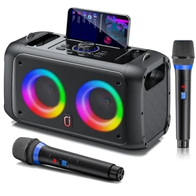 Abbildung von JYX Karaoke Maschine mit 2 kabellosen Mikrofonen, tragbarer Bluetooth Lautsprecher für Erwachsene und Kinder, PA System Lautsprecher, unterstützt TF Karte/USB, AUX Eingang, TWS Partys