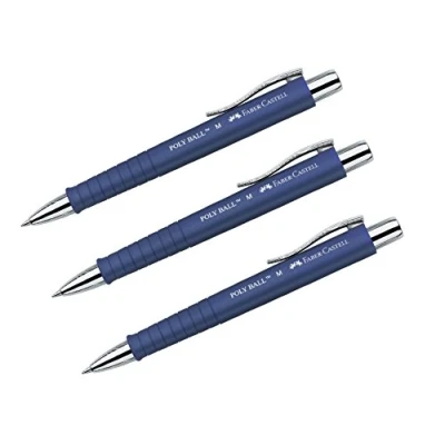 Abbildung von Faber Castell Kugelschreiber Poly Ball 241151 Blau Druckkugelschreiber mit Großraum Mine, 0,5mm M, ergonomische Dreieckform, Rutschfester Schaft, Metallclip, dokumentenecht, Pack 3 Stück