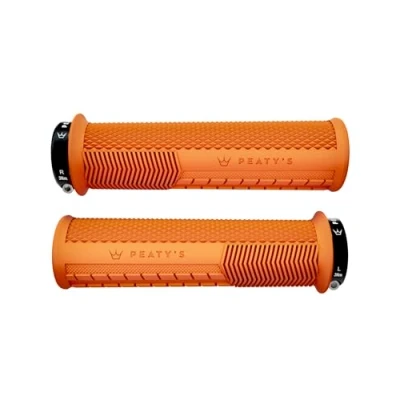 Abbildung von Peaty&#039;s Monarch Griffe Orange/Rändel/dick Rennkontrolle, langlebig, ergonomische Fingerstangen, Komfort Daumenpolster, ganztägiges Reiten, Allwetter und Gelände, MTB Enduro Downhill E Bike
