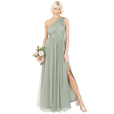 Abbildung von Anaya with Love Damen Womens Ladies Maxi One Cold Shoulder Dress Slit Split Sleeveless Prom Wedding Guest Bridesmaid Ball Evening Gown Kleid, Forest Green, 48