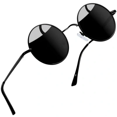 Abbildung von Joopin Retro Sonnenbrille Herren Runde Schwarz und Polarisierte Damen Rund Brille Hippie UV400 Schutz (Klassisches Schwarz)