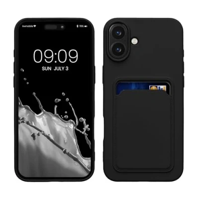 Abbildung von kwmobile Handyhülle kompatibel mit Apple iPhone 16 Plus Hülle Handy Cover Fach für Karten in Schwarz