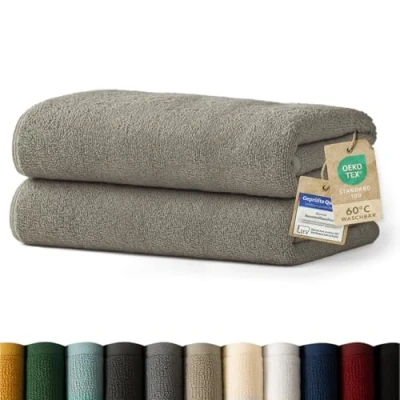 Abbildung von Blumtal Premium Frottier Handtücher Set 2 teilig 100% Baumwolle Oeko TEX zertifiziertes Towel 2X (80x200 cm) Ultra saugstarkes waschbar 60 Grau