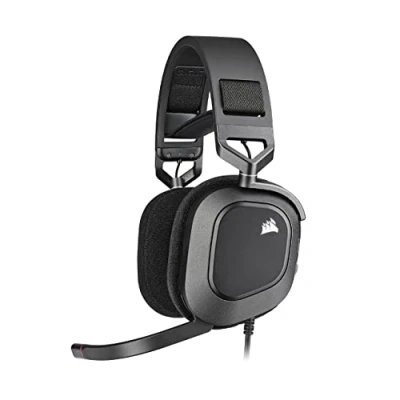 Abbildung von Corsair HS80 RGB USB Gaming Headset mit Dolby Audio 7.1 Surround Sound (Mikrofon in Broadcast Qualität, Ohrmuscheln aus Memory Schaumstoff, Hi Fi Sound, Robuste Konstruktion) Karbon, Schwarz