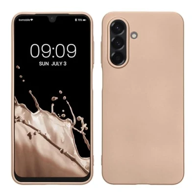 Abbildung von kwmobile Case kompatibel mit Samsung Galaxy A26 5G Hülle Schutzhülle aus Silikon metallisch schimmernd Handyhülle Metallic Gold
