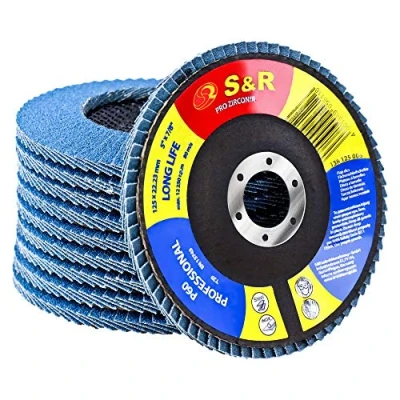 Abbildung von S&amp;R Fächerschleifscheiben Set 10 St., 125 x 22,23 mm, Profi Qualität, Fächerscheiben, T29, Lamellenschleifer Satz für Stahl, Edelstahl, Körnung P60
