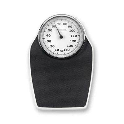 Abbildung von medisana PSD mechanische Personenwaage bis 150 kg, analog, Retrowaage im klassischem Design und großer Skala in frustfreier Verpackung verstärkter Glasabdeckung
