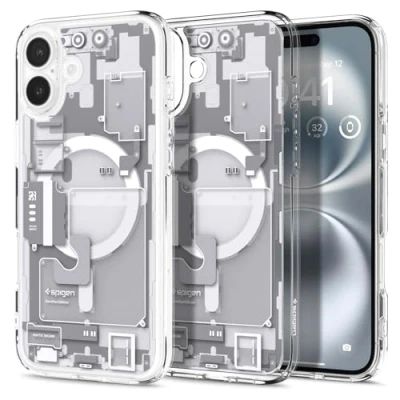 Abbildung von Spigen für iPhone 16 Hülle [Anti Yellowing] Ultra Hybrid MagFit Case Handyhülle Transparent Dünn Slim Kompatibel mit MagSafe Zero One White