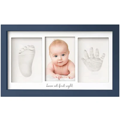 Abbildung von Baby Handabdruck und Fußabdruck Set Gipsabdruck Hand Fuß für Neugeborene Bilderrahmen ​ Dusche Abdruckset (Midnight Blue)