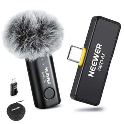 Abbildung von NEEWER Kabelloses Lavalier Mikrofon Set für USB C, Mini Ansteckmikrofon mit Geräuschunterdrückung und einem klick, Omnidirektionale Kondensatormikrofon kompatibel iPhone 15 Samsung Android, KM23