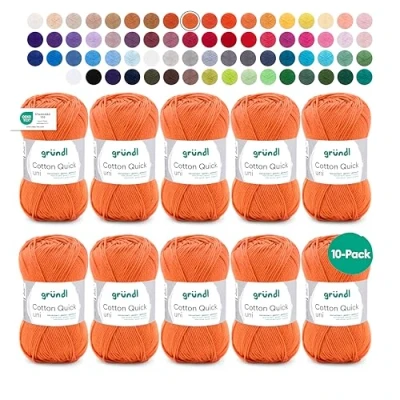 Abbildung von Gründl Wolle Cotton Quick uni dünne zum Häkeln Strickgarn Häkelgarn Glänzend und hautfreundlich 100% Baumwolle 10 Knäuel 50 g / 125 m Nadelstärke 3 4 bronze