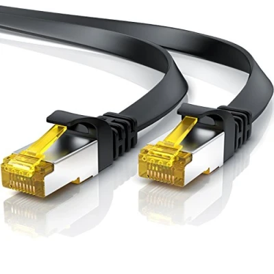 Abbildung von 3m CAT 7 Netzwerkkabel Flach, Ethernet Kabel, Gigabit Lan 10 Gbit s, Patchkabel, Flachbandkabel, Verlegekabel, Cat.7 Rohkabel U FTP PIMF Schirmung mit RJ 45 Stecker, Switch Router Modem, Schwarz