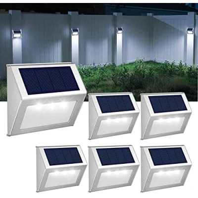 Abbildung von 6Stück Solarlampen für Außen Garten Edelstahl, Wasserdichte Solarleuchte Deko Treppe, Zaun, Balkon, Terrasse, Geländer, Stufen, Pool, Hinterhof (Kaltweiss)